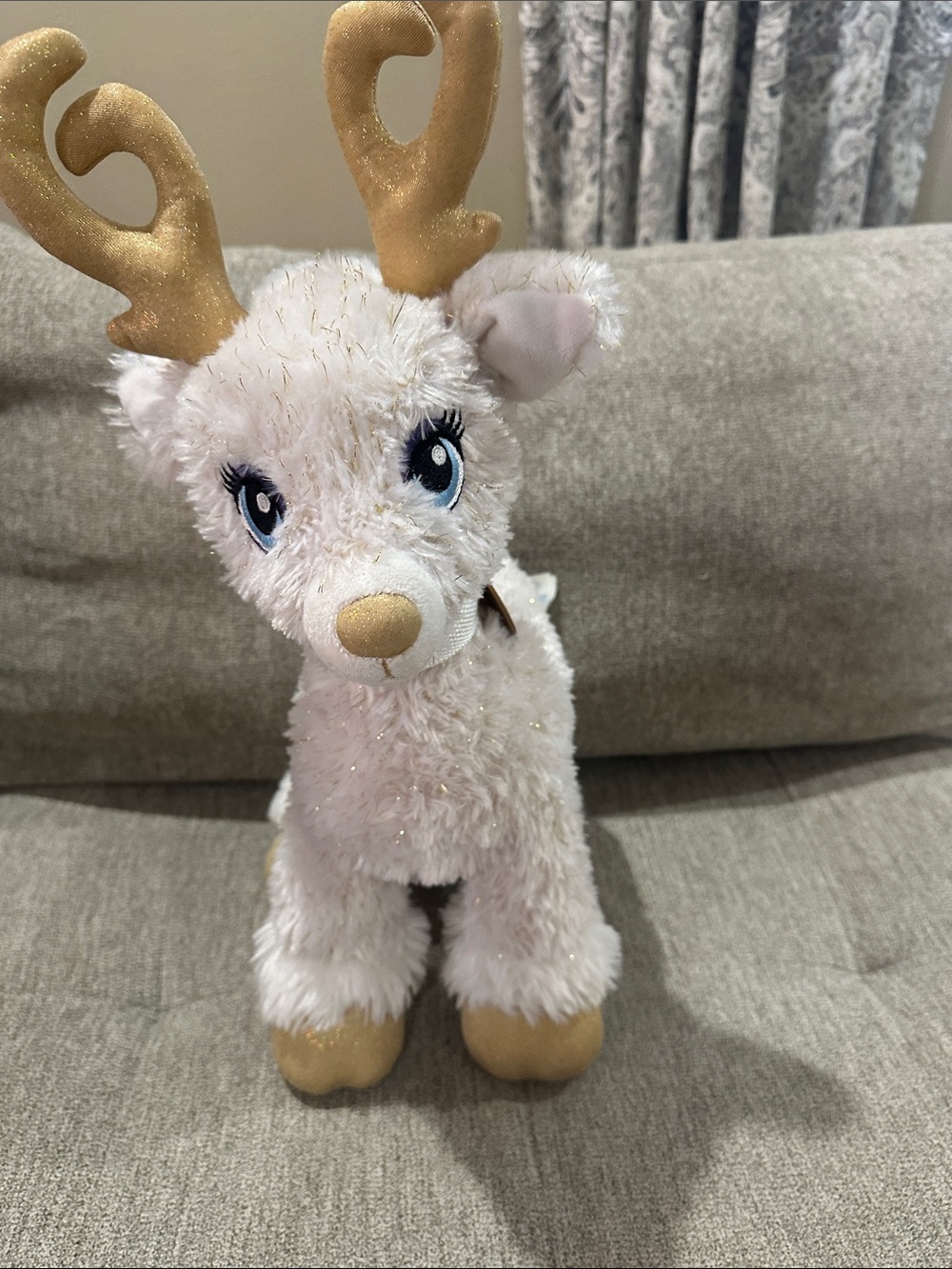 Build-A-Bear White Plush Reindeer with Gold Antlers